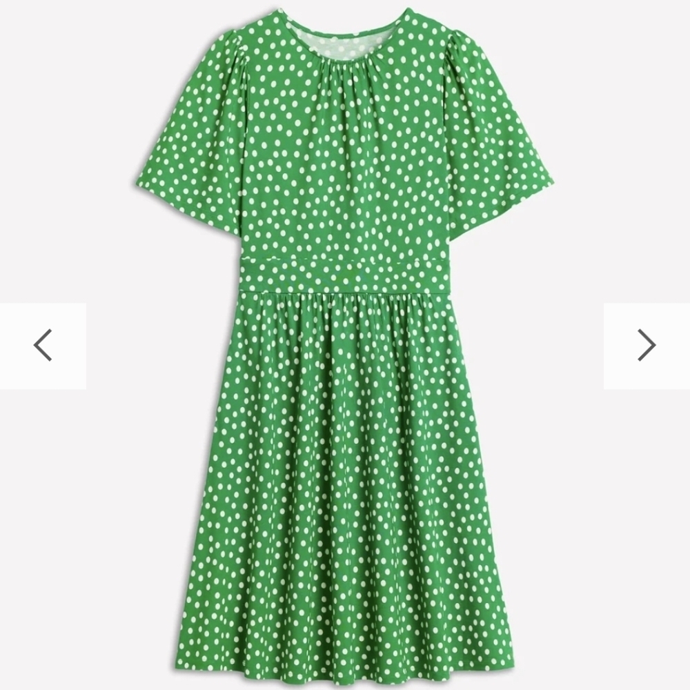 Boden Green & White Polka Dot Midi Dress